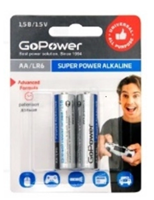 Батарейка алкалиновая GoPower LR6 AA BL2 1.5V (в блистере 2шт)