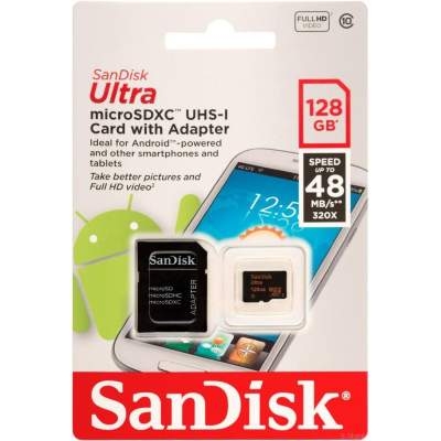 Карта памяти MicroSD 128GB SanDisk Class 10 Ultra (48 Mbs) + SD адаптер Original