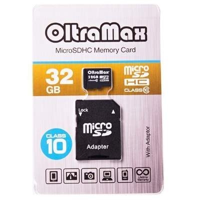 Карта памяти MicroSD 32GB OltraMax Class 10 + SD адаптер Original