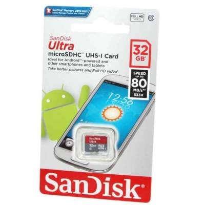 Карта памяти MicroSD 32GB SanDisk Class 10 Ultra UHS-I (80 Mbs) без адаптера Original