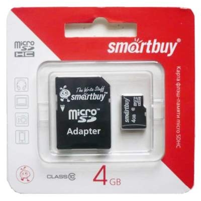 Карта памяти MicroSD 4GB Smart Buy Class 10 + SD адаптер Original