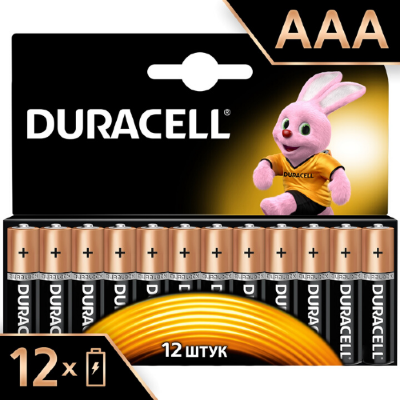 Набор щелочных батареек Duracell. тип АAA. 12 шт