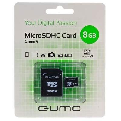 Карта памяти MicroSD 8GB Qumo Class 4 + SD адаптер Original