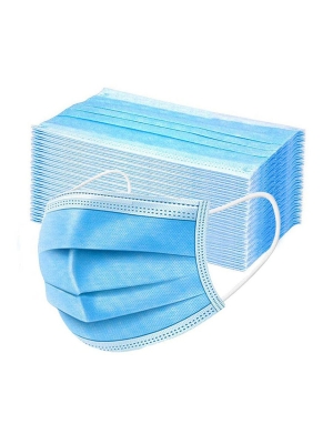 Маска защитная, 3-х слойная, медицинская,  однократного применения из нетканного материала, на  заушных резинках, цвет белый и голубой, упак. 50 шт