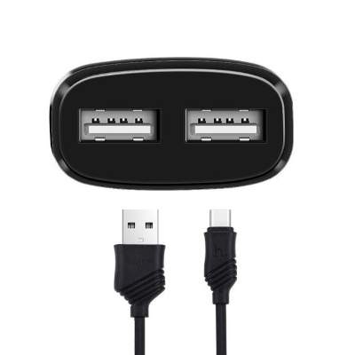 СЗУ HOCO C12 Smart dual USB (Type C cable) charger set black