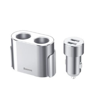 АЗУ с разветвителем Baseus High Efficiency One to Two Cigarette Lighter(dual-cigarette lighter 80W +dual USB 3.1A) CRDYQ-0S (Silver)